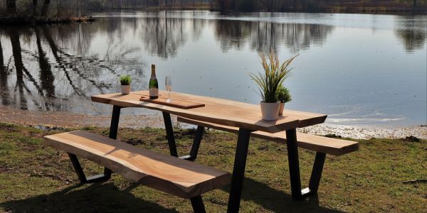 Boomstam picknick tafel